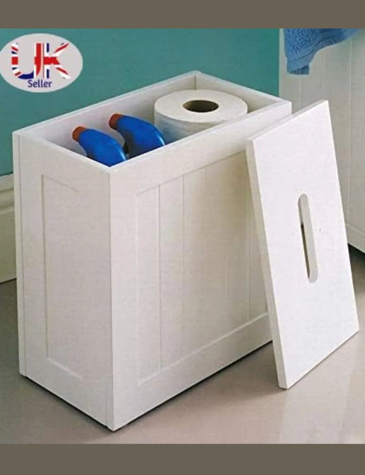 White Wooden Bathroom Storage Unit – Compact Toilet Box – Sparkle Decors