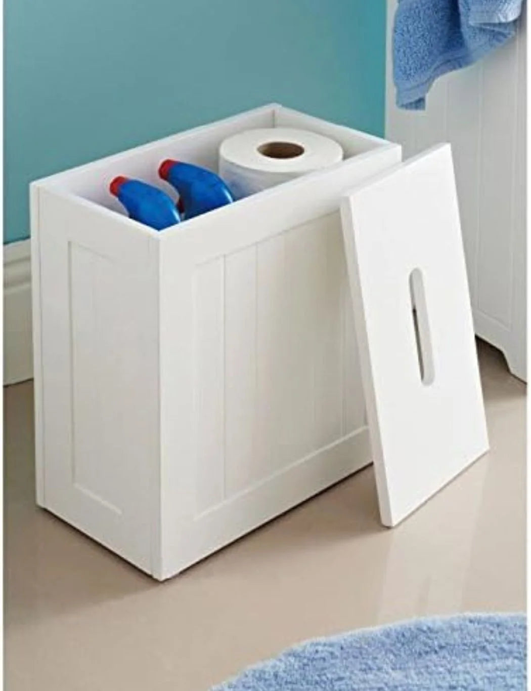 White Wooden Bathroom Storage Unit – Compact Toilet Organizer Box | Sparkle Decors UK