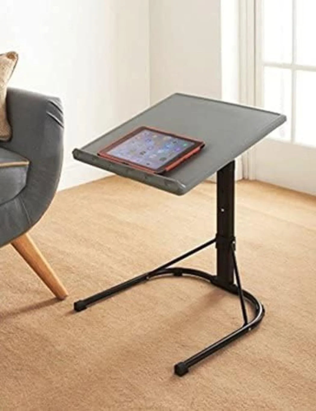 Grey Black Folding Tray Table – Adjustable Space-Saving Furniture | Sparkle Decors UK
