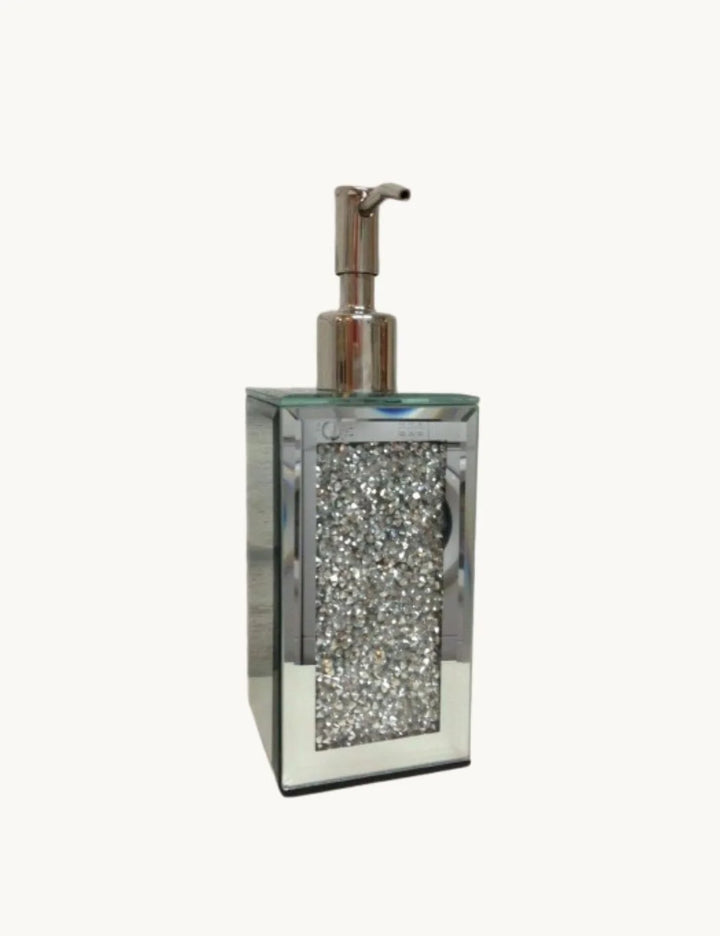 Crushed Crystal Silver Mirror Soap Dispenser – Elegant Design – Sparkle Decors