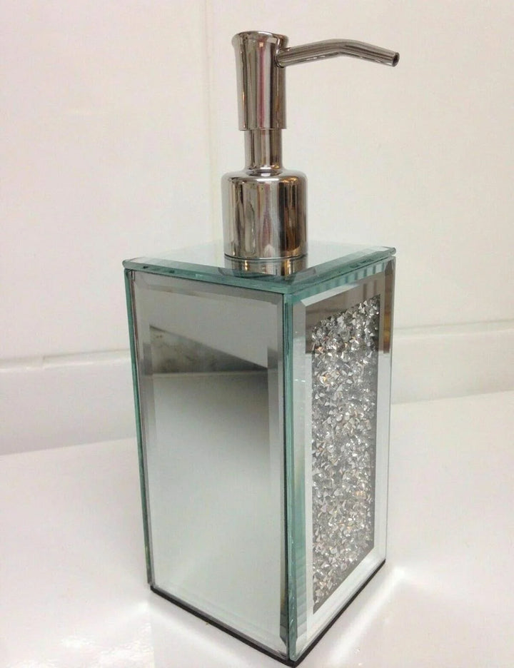 Crushed Crystal Silver Mirror Soap Dispenser – Elegant Design – Sparkle Decors