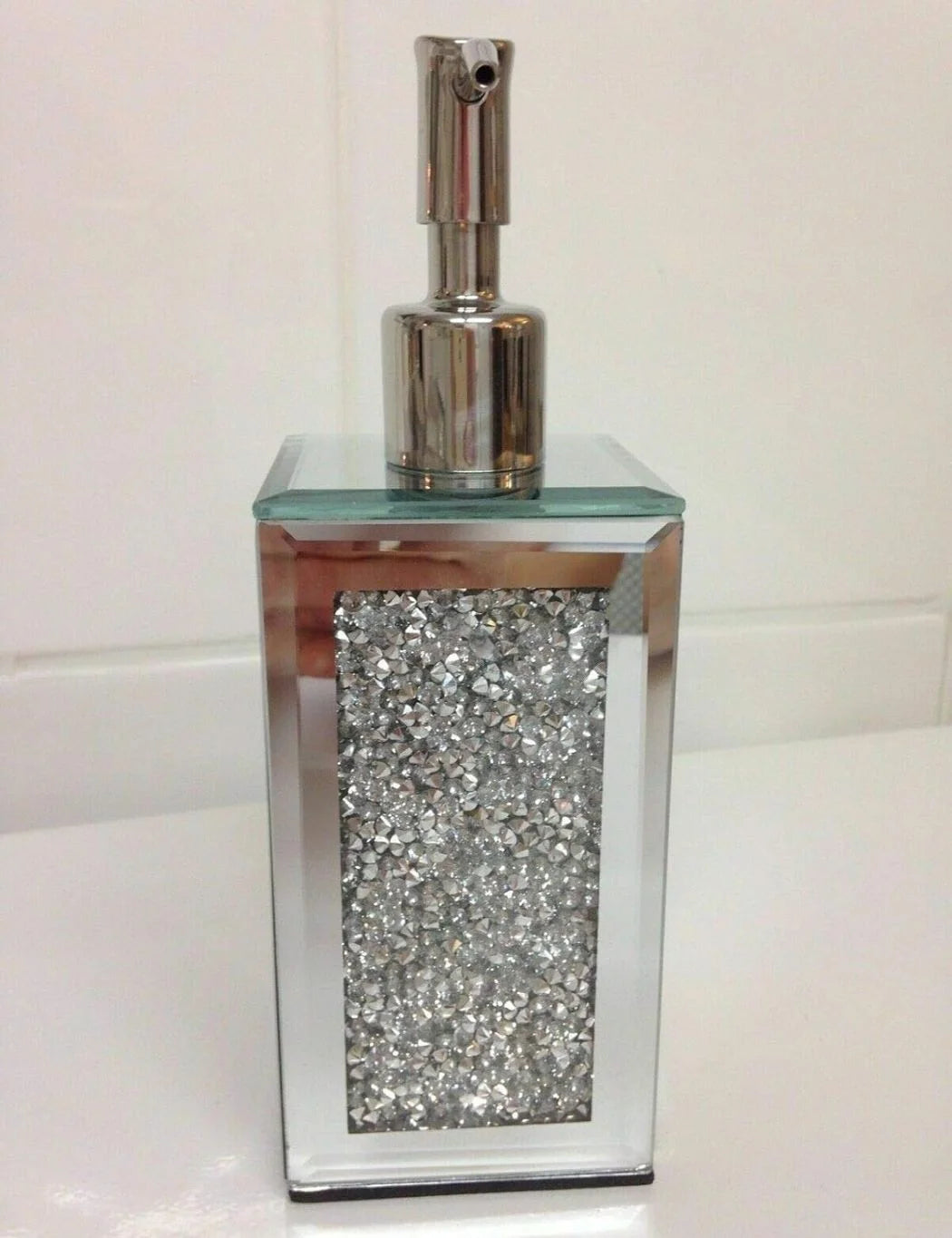 Crushed Crystal Silver Mirror Soap Dispenser – Elegant Bathroom Décor | Sparkle Decors UK