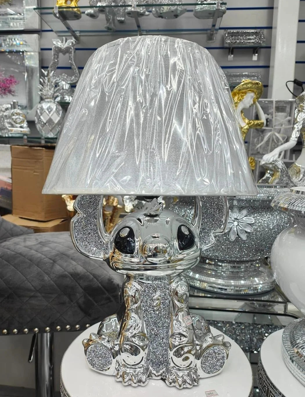 Crushed Diamond Table Lamp – Silver Shade Ceramic Sparkle Light | Sparkle Decors UK