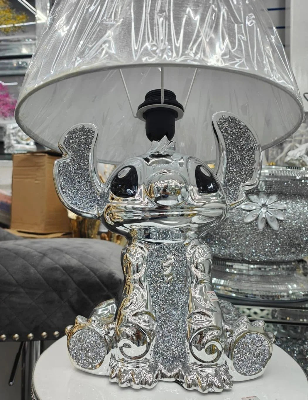 Crushed Diamond Table Lamp – Silver Shade Ceramic Sparkle – Sparkle Decors