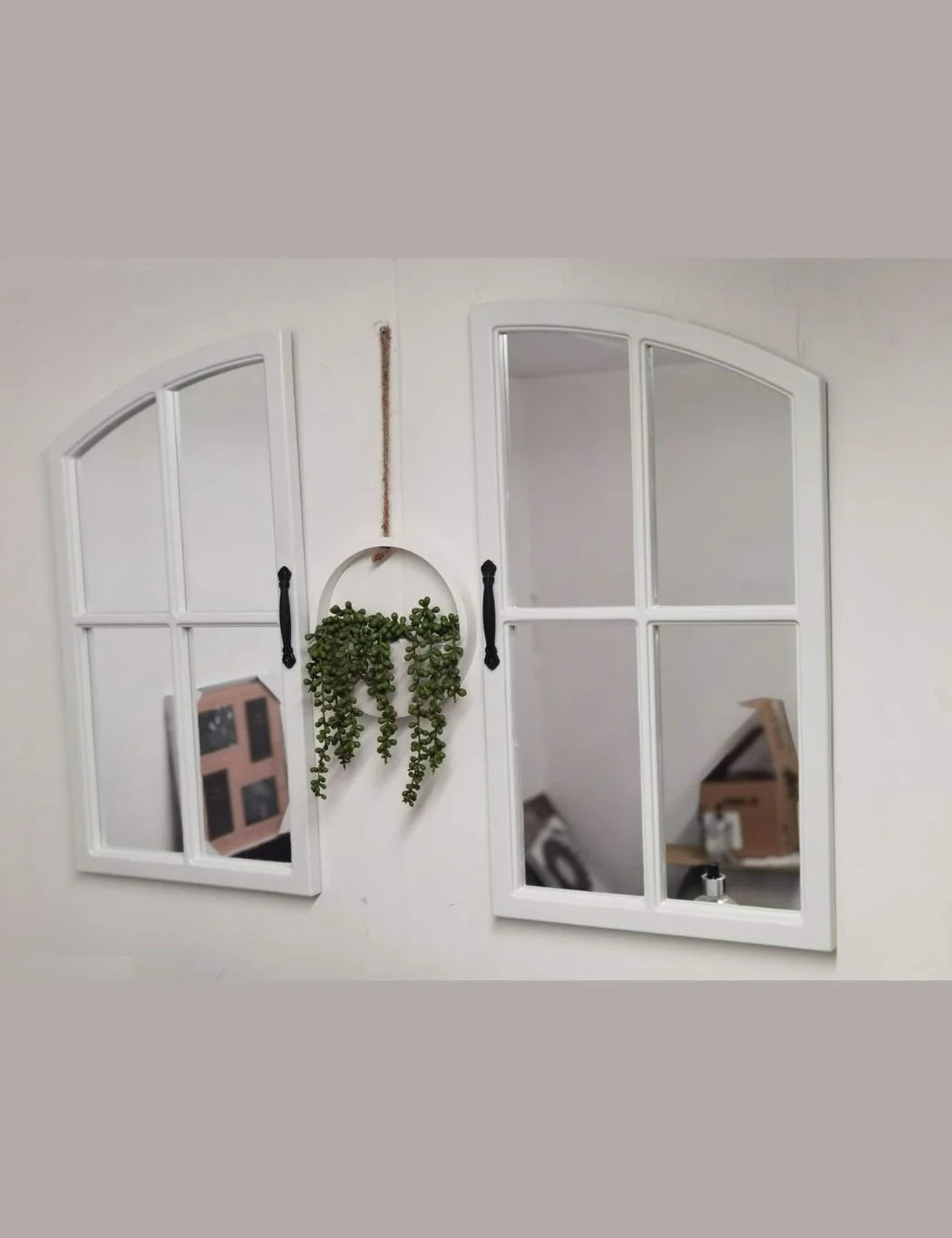 White Arched Window Wall Mirror – Cottage Panel Design 72x65cm – Sparkle Decors