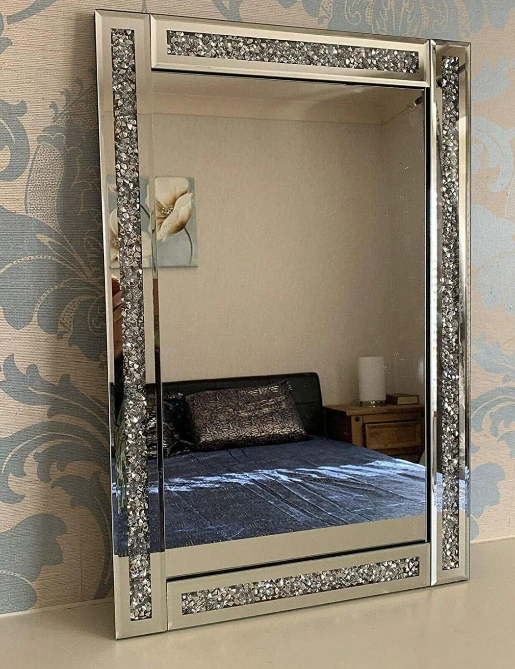 Jewel Crushed Diamond Wall Mirror 60×40 cm – Crystal Luxury Décor | Sparkle Decors UK