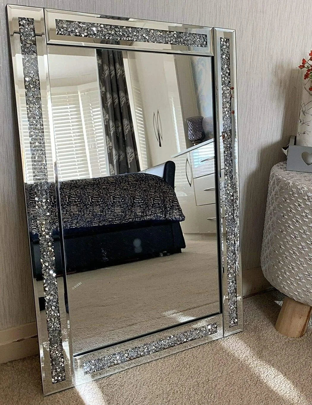 Jewel Crushed Diamond Wall Mirror 60×40 cm – Crystal Luxury Décor | Sparkle Decors UK
