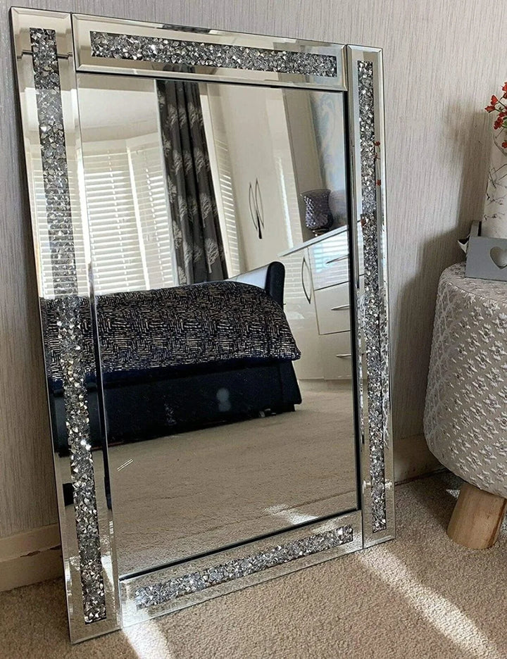 Jewel Crushed Diamond Wall Mirror – 60x40cm Crystal Decor – Sparkle Decors