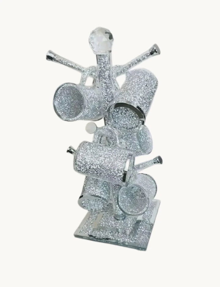 Crushed Diamond Mug Tree – Silver Crystal Cup Holder – Sparkle Decors