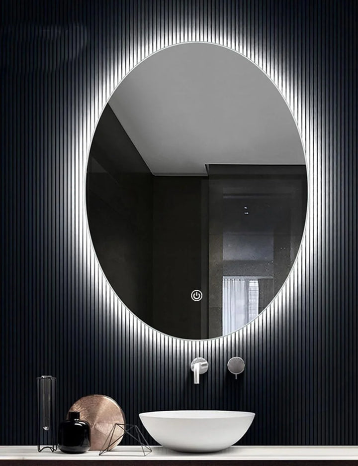 Oval LED Bathroom Wall Mirror – Touch Sensor Demister 70x50cm – Sparkle Decors
