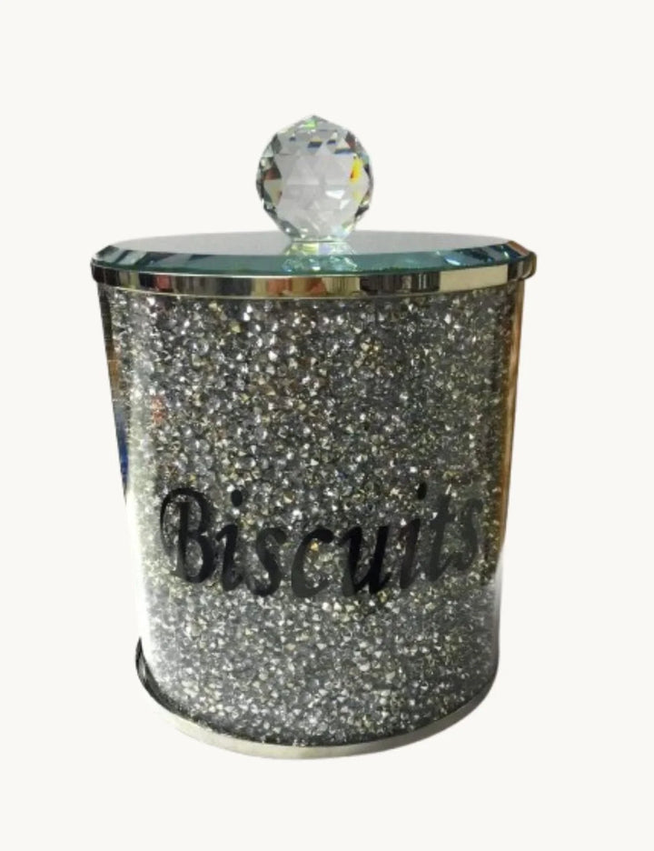 Crushed Diamond Silver Biscuit Jar – Airtight Glitter Canister – Sparkle Decors