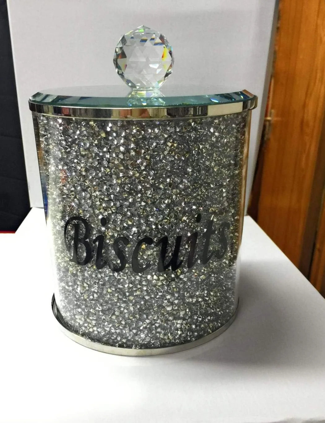 Crushed Diamond Silver Biscuit Jar – Airtight Glitter Canister Storage | Sparkle Decors UK