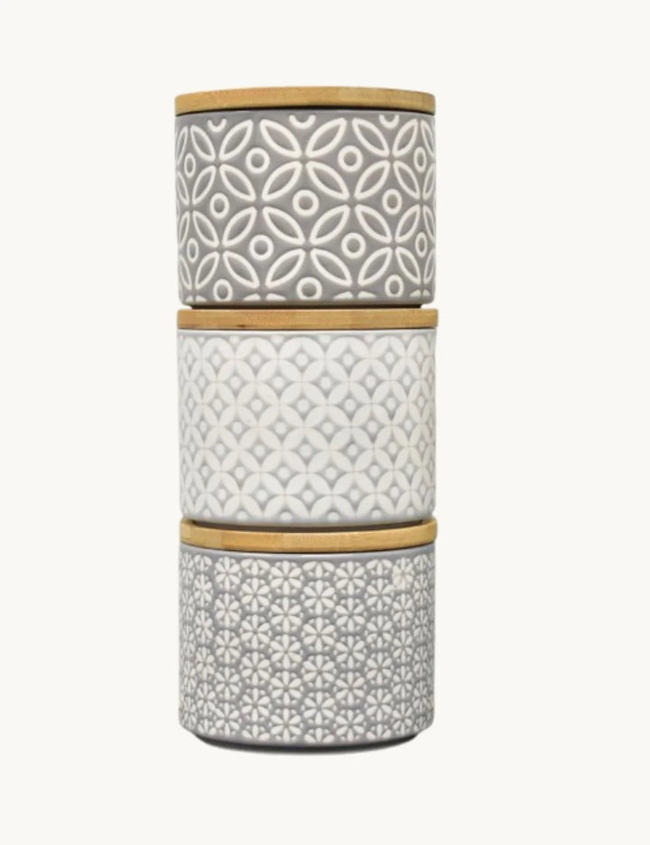 Stackable Ceramic Tea Coffee Sugar Jars – 3-Piece Airtight Set – Sparkle Decors