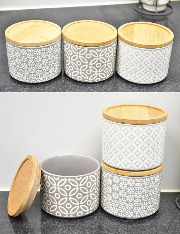 Stackable Ceramic Tea Coffee Sugar Jars – 3-Piece Airtight Set – Sparkle Decors