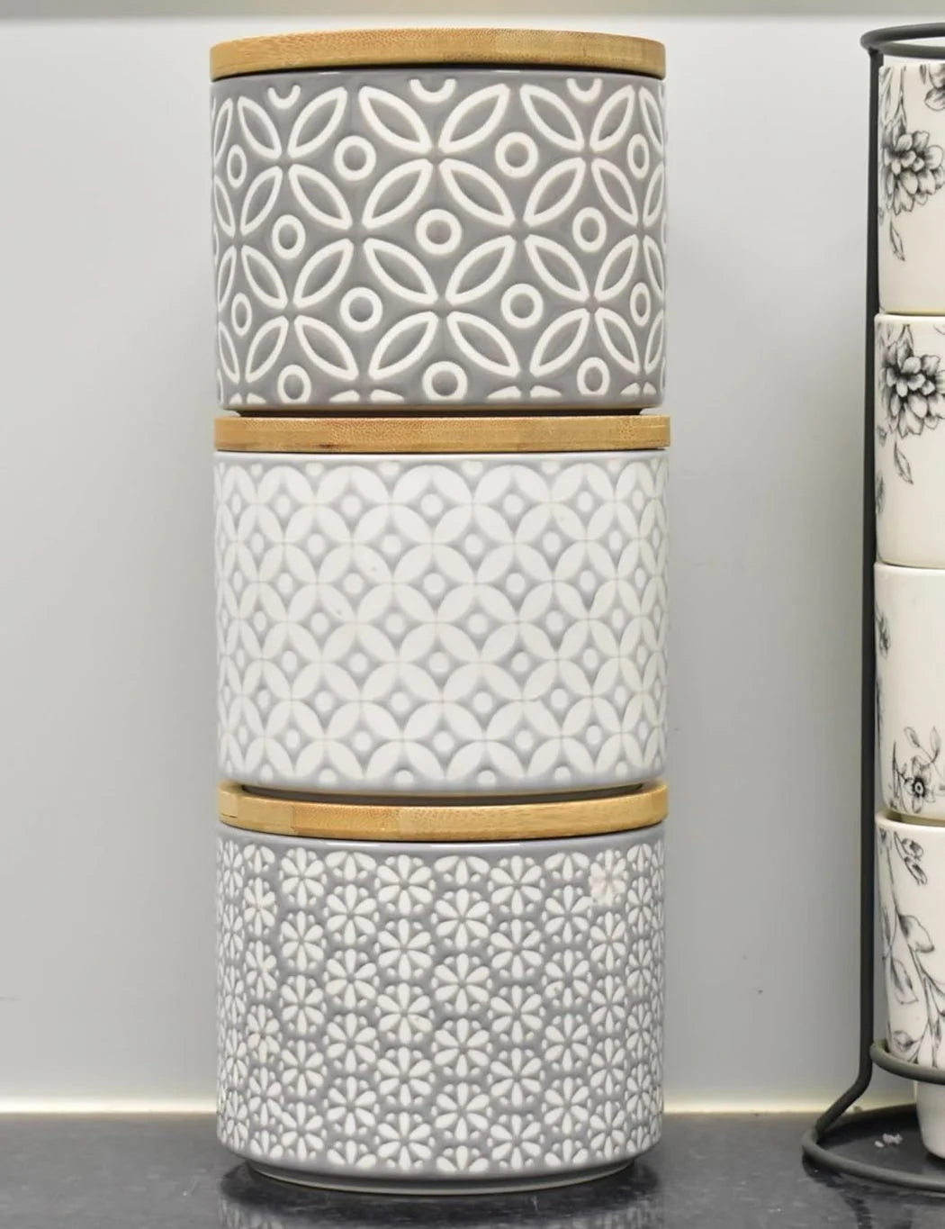 Stackable Ceramic Tea Coffee Sugar Jars – 3-Piece Airtight Kitchen Set | Sparkle Decors UK