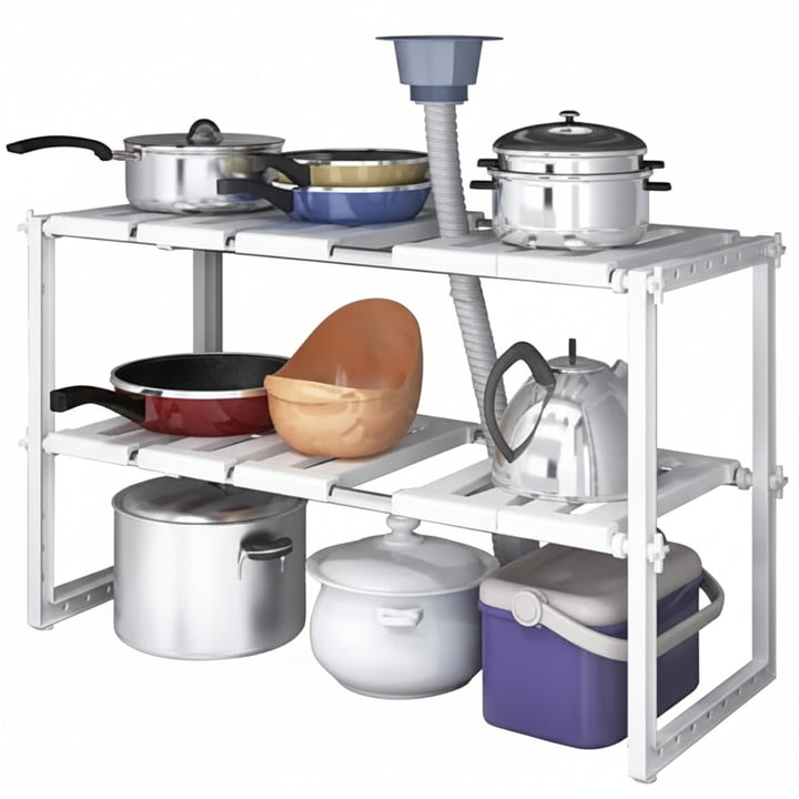 Adjustable under sink shelf organiser kitchen bathroom storage rack