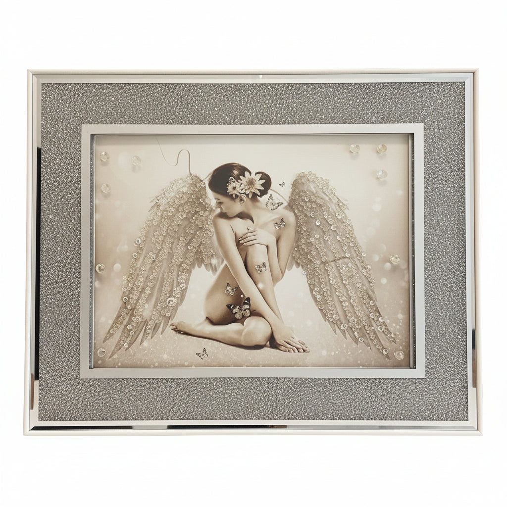 Angel glitter liquid wall art 55x45cm