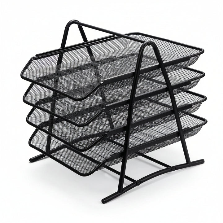 Black wire mesh desk organiser trays