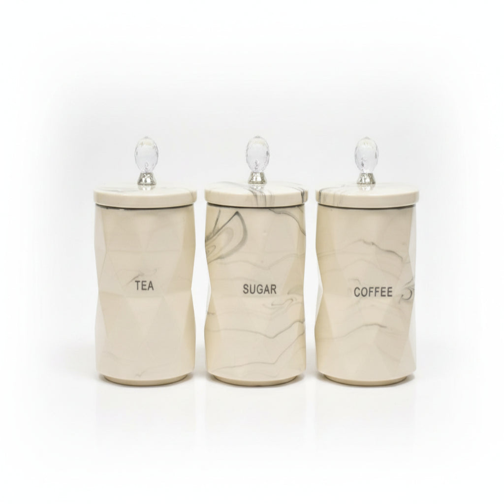 Cream marble design kitchen canisters set of 3