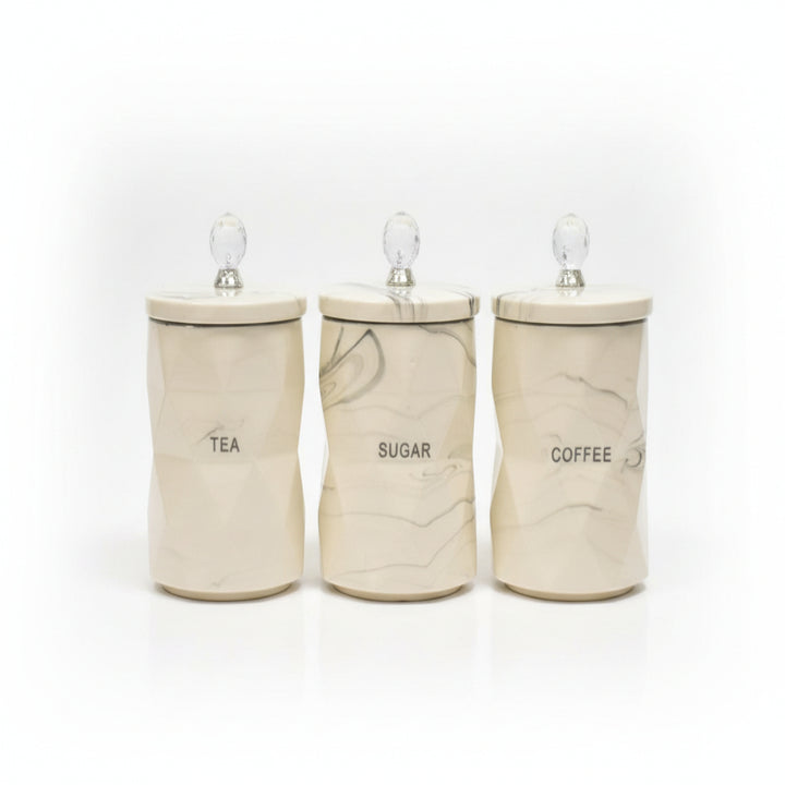 Cream marble design kitchen canisters set of 3