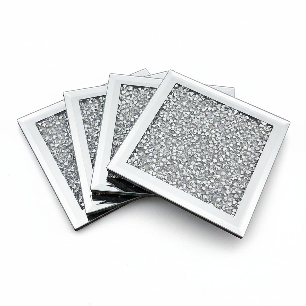 Crushed crystal glitter mirrored coasters set