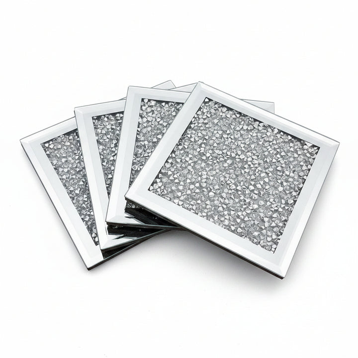 Crushed crystal glitter mirrored coasters set