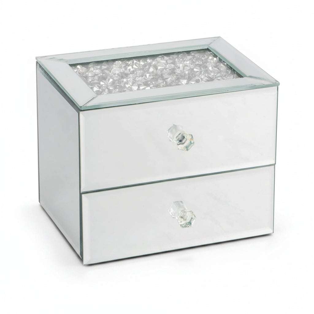 Crushed crystal jewellery box 2 drawer