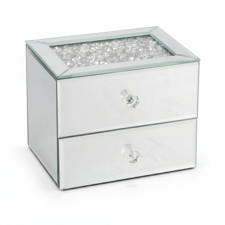 Crushed crystal jewellery box 2 drawer