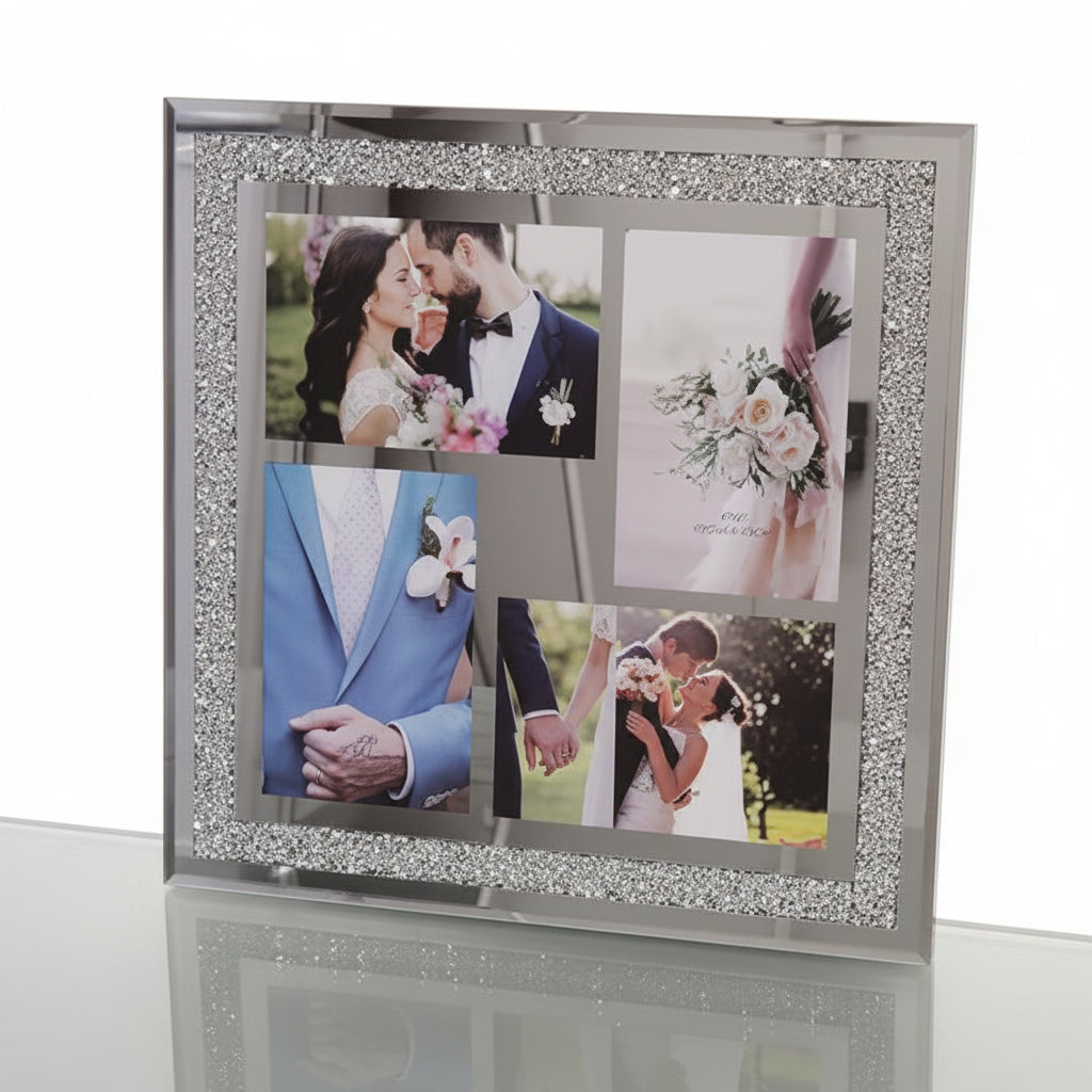 Crushed crystal photo frame silver