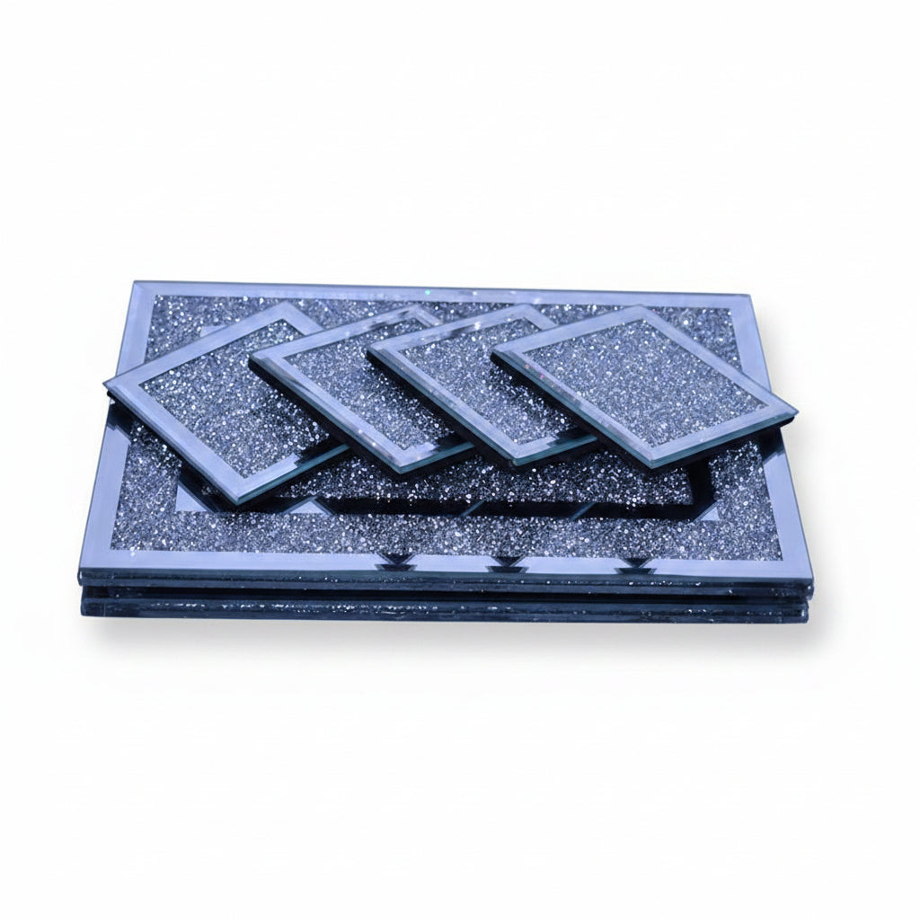 Crushed diamond placemat and coaster dining set