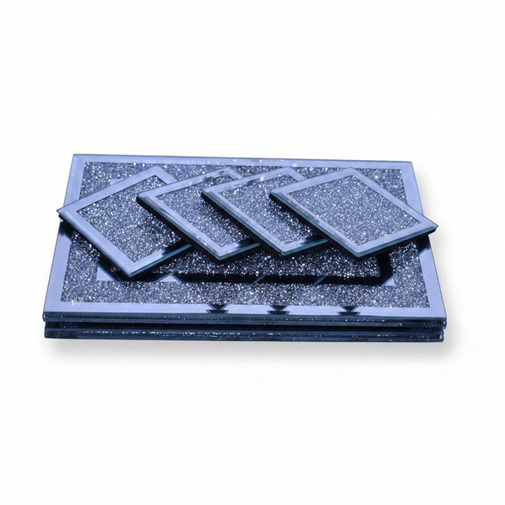 Crushed diamond placemat and coaster dining set