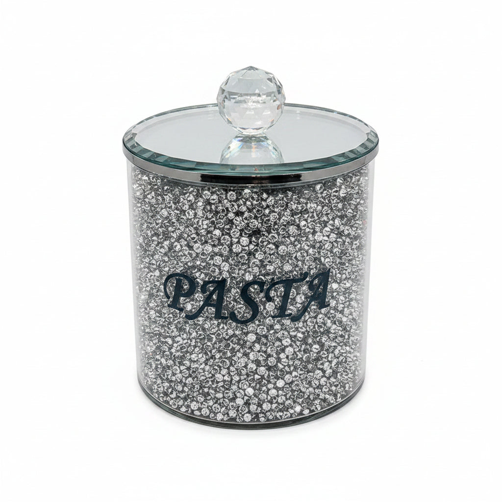 Crushed diamond silver crystal pasta jar