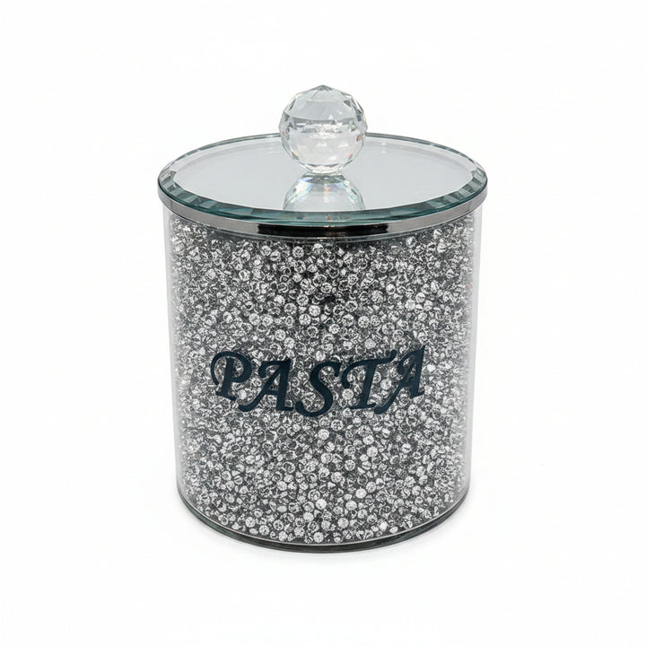 Crushed diamond silver crystal pasta jar