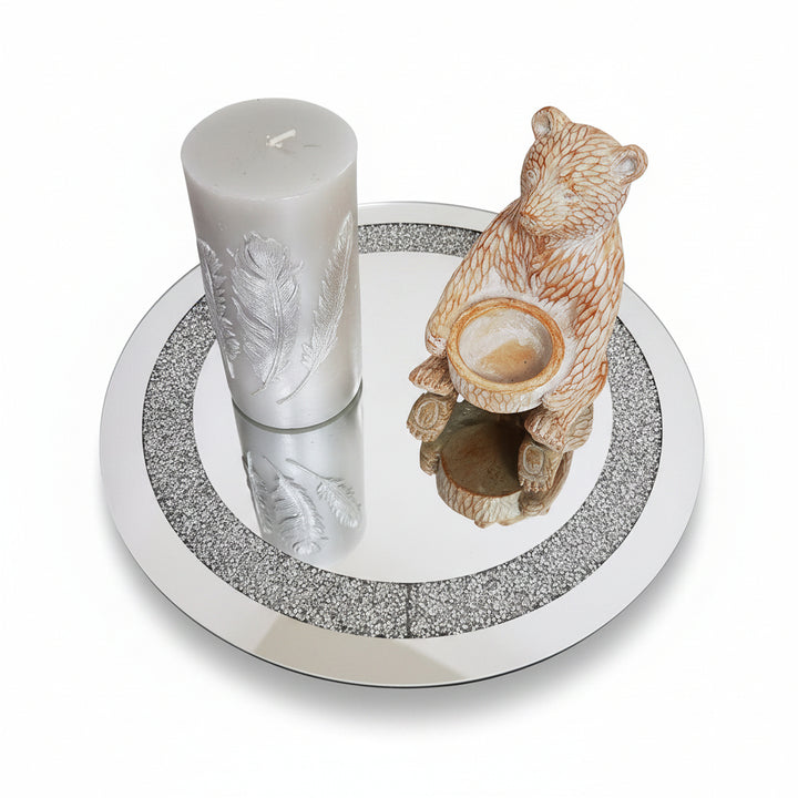 Diamante mirrored candle plate decorative holder