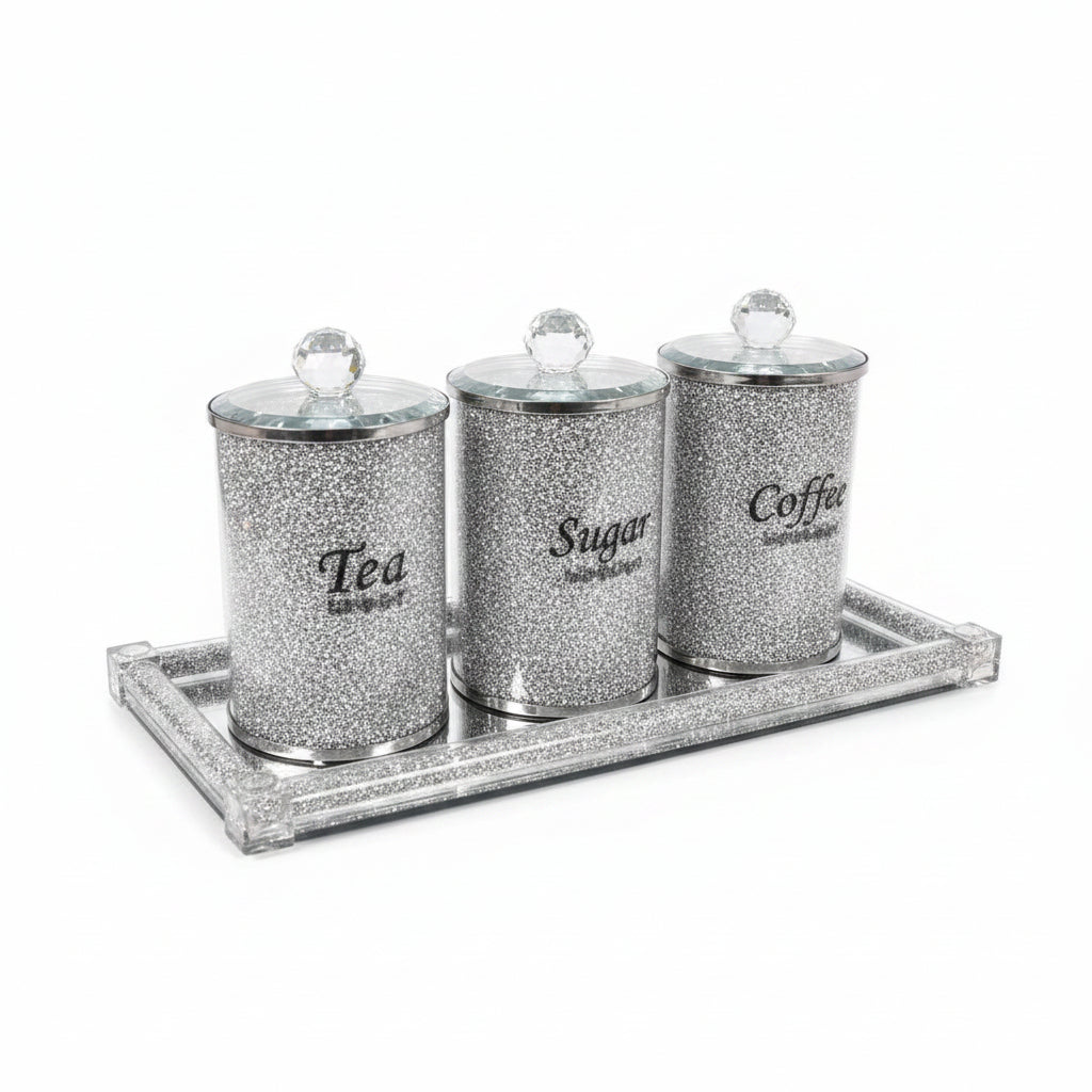 Diamond crushed jar set with candle plate