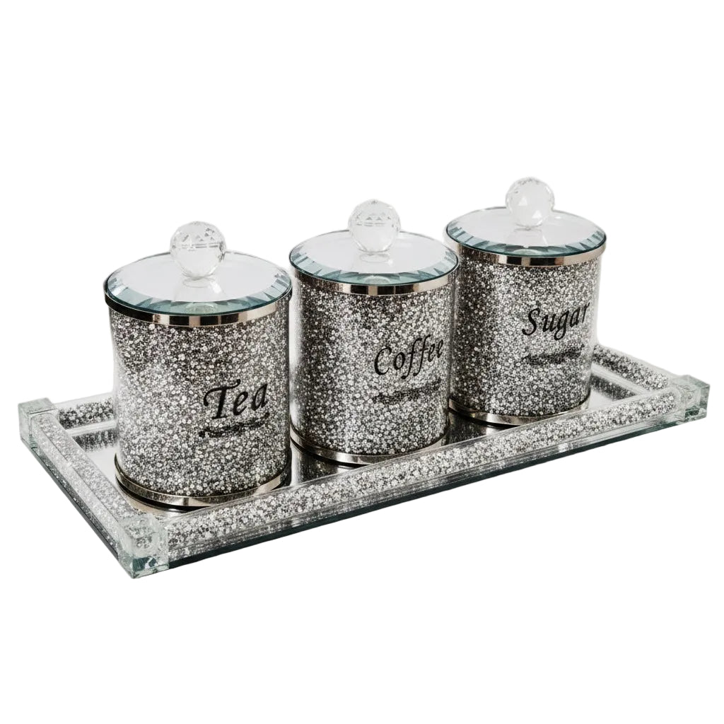 Diamond crushed jars and mirrored candle plate