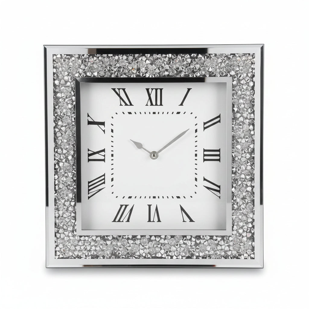 Diamond roman numeral wall clock crystal design