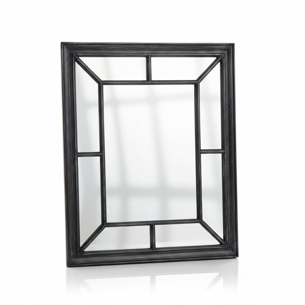 Distressed antique black window mirror 60x76cm