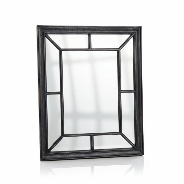 Distressed antique black window mirror 60x76cm