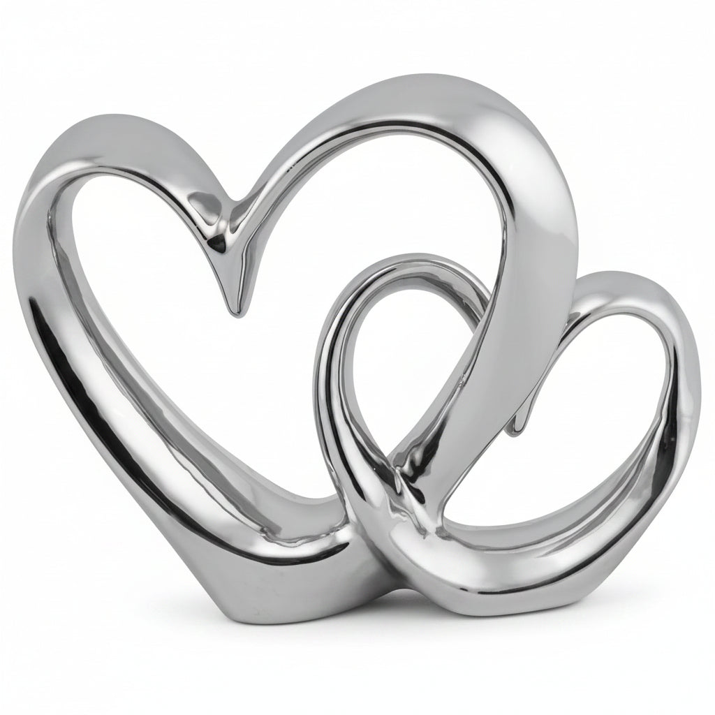 Double chrome heart sculpture modern romantic home decor