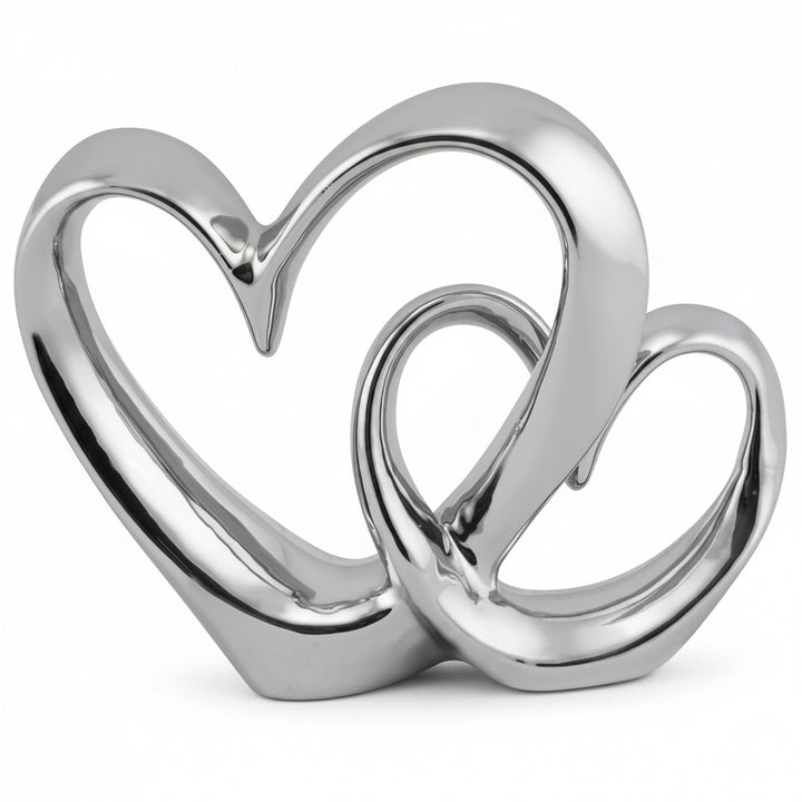 Double chrome heart sculpture modern romantic home decor
