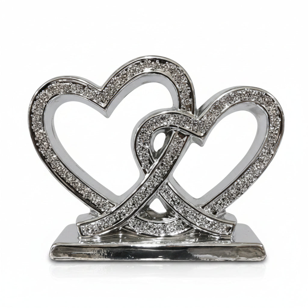 Double heart ornament crushed diamond decor