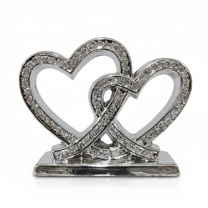 Double heart ornament crushed diamond decor