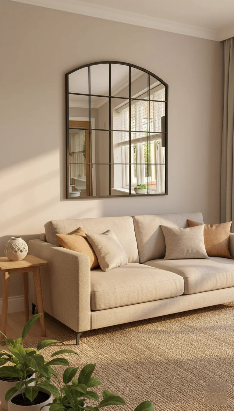 Large Black Arch Window Wall Mirror - Sparkle Decors