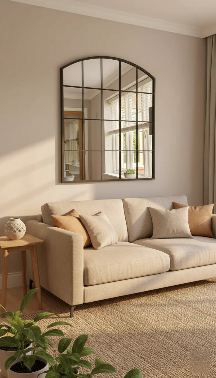 Large Black Arch Window Wall Mirror - Sparkle Decors