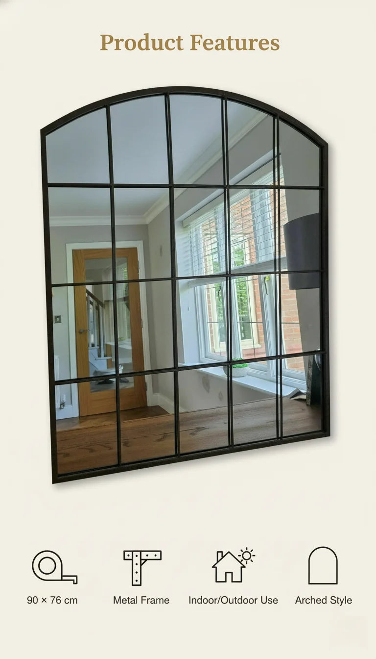 Large Black Arch Window Wall Mirror - Sparkle Decors