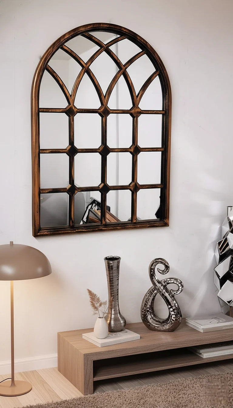 Rustic Arch Brushed Window Mirror – Sparkle Decors