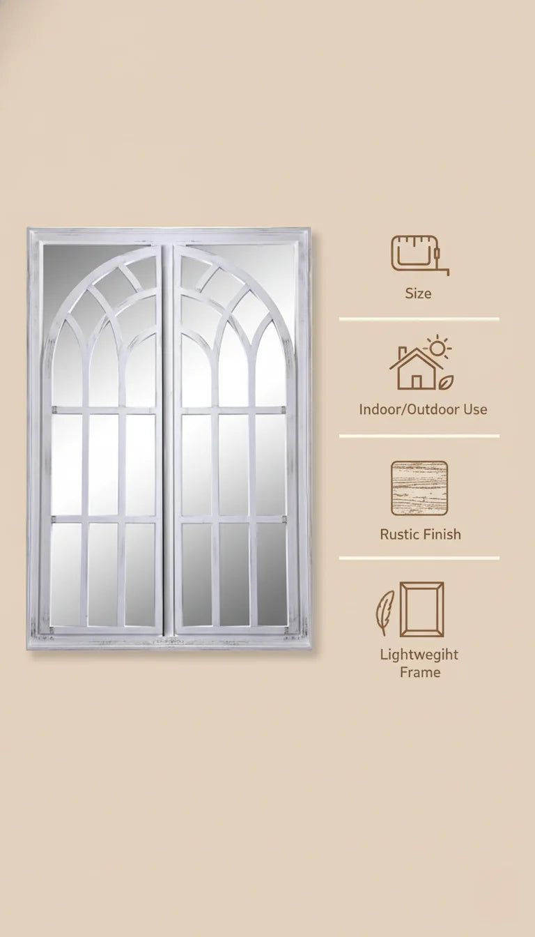 Rustic White Extra Large Arch Window Wall Mirror – Sparkle Decors