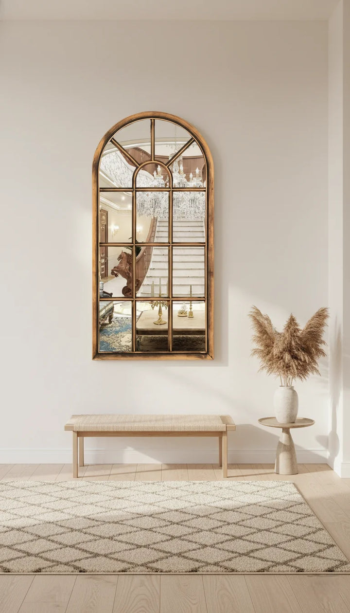 Brushed Copper Arch Window Wall Mirror – Sparkle Decors