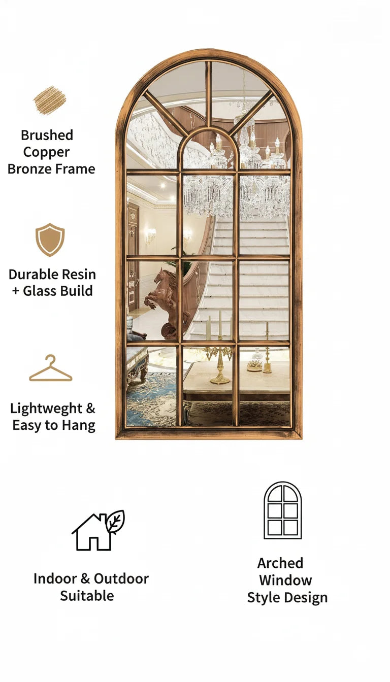 Brushed Copper Arch Window Wall Mirror – Sparkle Decors